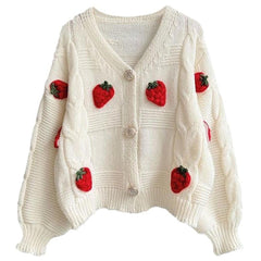 3D Strawberry Pattern Cardigan