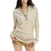 Aesthetic Loose Fit Button V-Neck Top