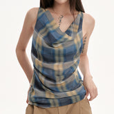 Aesthetic Plaid Draped Tank