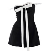Bow Lace Striped Mini Dress