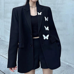 Butterfly Embroidery Black Blazer