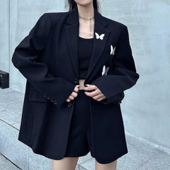 Butterfly Embroidery Black Blazer