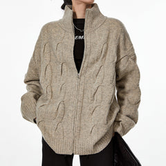 Grandpa Style Cable Knit Zip Jumper