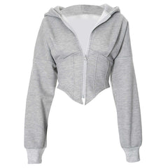 Basic Corset Detail Zip Up Hoodie