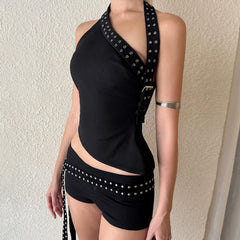 Grunge Asymmetric Top & Mini Shorts Co-Ord