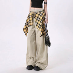 Plaid Shirt-Tied Baggy Trousers