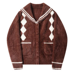Preppy Plush Argyle Cardigan