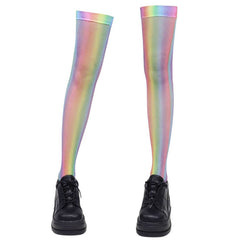 Iridescent Fishnet Knee-High Socks