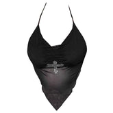 Y2K Rhinestone Cross Scarf Top