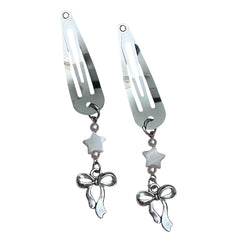 Silver Hair Clip with Ribbon Charms