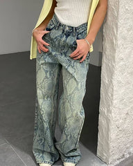 Snake Print Straight Leg Jeans