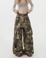Snake Print Wide Leg Cargo Pants