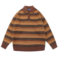 Striped Pattern Grandma Collar Sweater