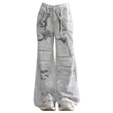 Washed Grey Y2K Chain Print Jeans