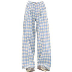 Wide-Leg Blue Gingham Trousers