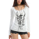 Y2K Chain Print Long Sleeve Top