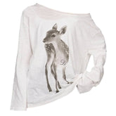 Y2K Deer Print One-Shoulder Top