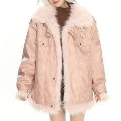 Y2K Fur Trim Aviator Jacket