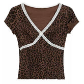 Y2K Leopard Lace Crop Top