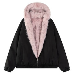 Y2K Fur-Lined Zip-Up Jacket