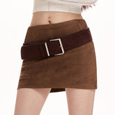 Y2K Suede Belted Mini Skirt