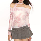 Y2K Tie-Dye Mesh Off-Shoulder Top