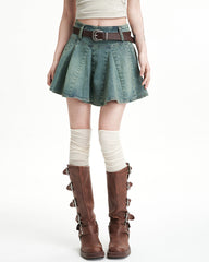 90s Grunge Pleated Denim Mini Skirt