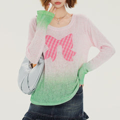 Bowknot Gradient Knit Pullover