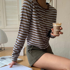 Brown & Blue Striped Button-Up Cardigan