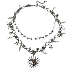 Burning Heart Grunge Chain Necklace