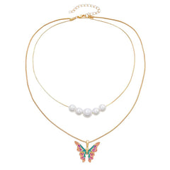 Butterfly Pearl Layered Necklace