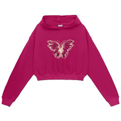 Butterfly Print Crop Hoodie