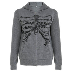 Chain Skeleton Print Grunge Hoodie