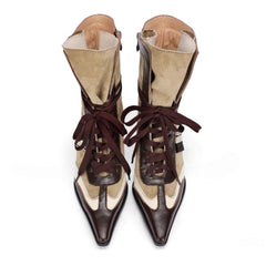 Coffee & Cream Pointed Toe Wedge Boots