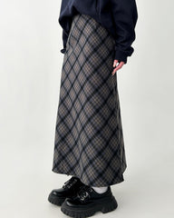 Dark Academia Plaid Side-Slit Skirt