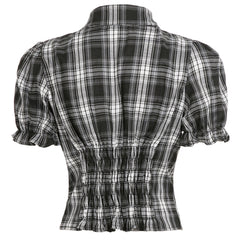 Dark Academia Puff Sleeve Plaid Shirt