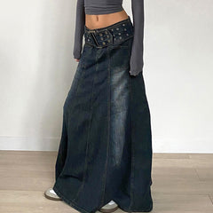 Downtown Belted Denim Maxi Skirt