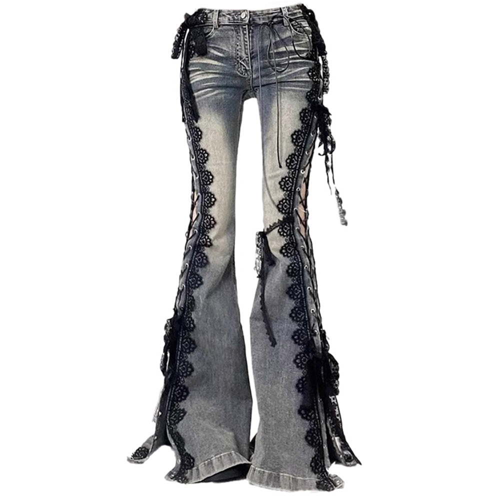 Fairy Grunge Lace Up Flared Jeans