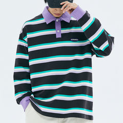 Grape & Mint Stripe Rugby Polo Shirt