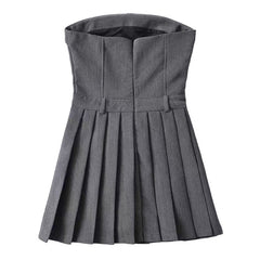 Pleated Mini Dress in Grey