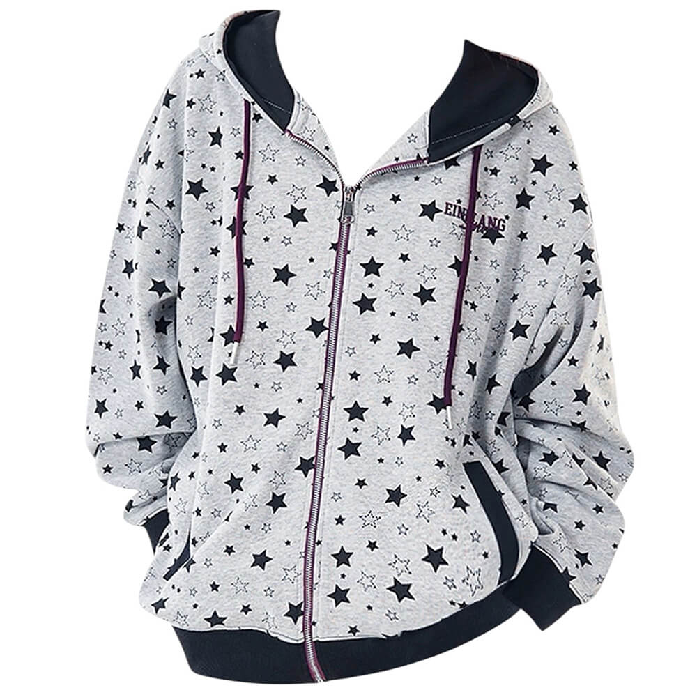 2010's Grey Star Print Zip Up Hoodie