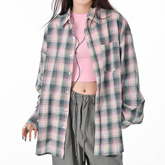 Pink and Green Plaid Button-Up Shirt