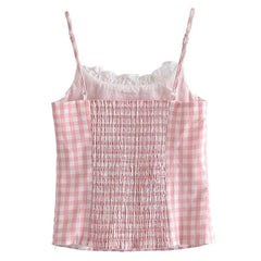 Pink Gingham Lace Trim Cami Top