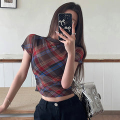 Preppy Plaid Mesh Crop Top