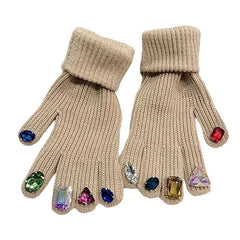 Rhinestone Knit Gloves