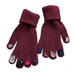 Rhinestone Knit Gloves