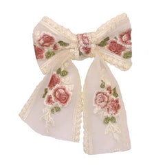 Rose Embroidery Lace Hair Bow
