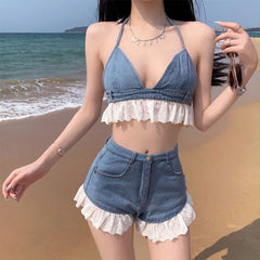 Sweet Ruffle Top & Denim Shorts Co-Ord