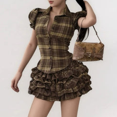 Ruffle Tiered Plaid Mini Skirt