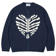 Skeleton Print Zip Up Sweater